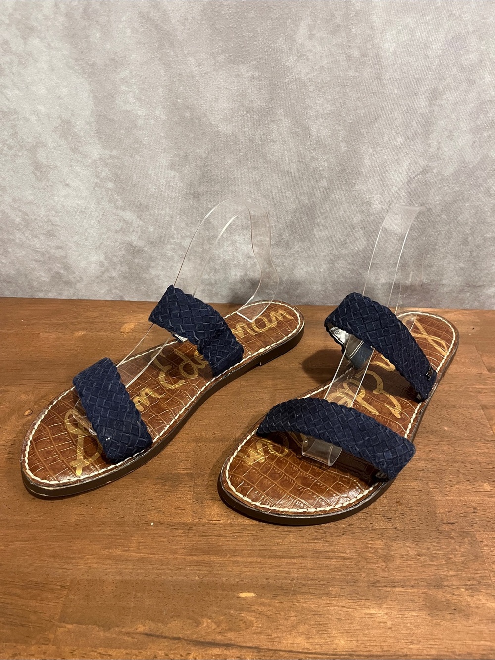 Sam Edelman GALA Leather Braided Double-Strap Navy Sandals - size 10